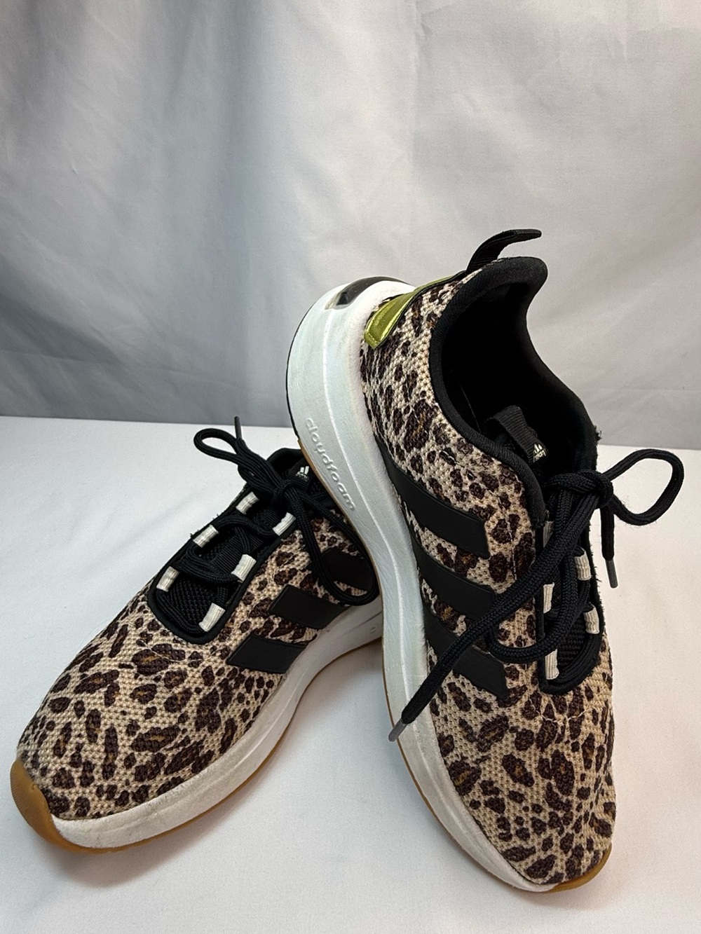 adidas Leopard Print Sneakers Kids Junior Size 2.5 Black, Brown & White G-VGUC
